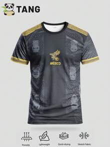 Customizable Mexican Style Men's Soccer Jersey, Comfortable Round Neck Sports Top, Suitable For Soccer Training, Casual Wear, Gift,Stylish,Fashion,Hipster,Casual,Minimal Chic,Personalized,Customized,Custom,Unique,Guy Costumes,Capsule Wardrobe,Men Basic/Street Style,Ideal Gifts For Him,Boyfriend,Family,Friends,For Birthdays,For Vacation/Holiday,For School/Competition,For Sports/Climbing - Black - View 11