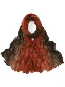 1件装女士渐变褶皱围巾披肩，亲肤柔软褶皱薄款颈部围脖透气纱巾，多功能麻花针织褶皱效果保暖围巾，适合搭配连衣裙 - 彩色 - 查看 6