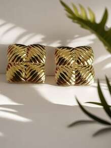 1 par / 5 pares Pendientes de acero de titanio chapados en oro de 18 quilates con textura geométrica de ola, pendientes minimalistas y exagerados de estilo europeo y americano