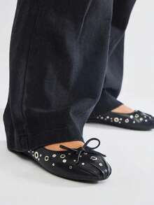 So Me Ameliem Edgy Ballet Slipper Flat With Bow  Y2K  Elegant    Bow    Ballet  Holiday  Wedding  Party  Office    Summer/ Fall - 黑色 - 查看 3