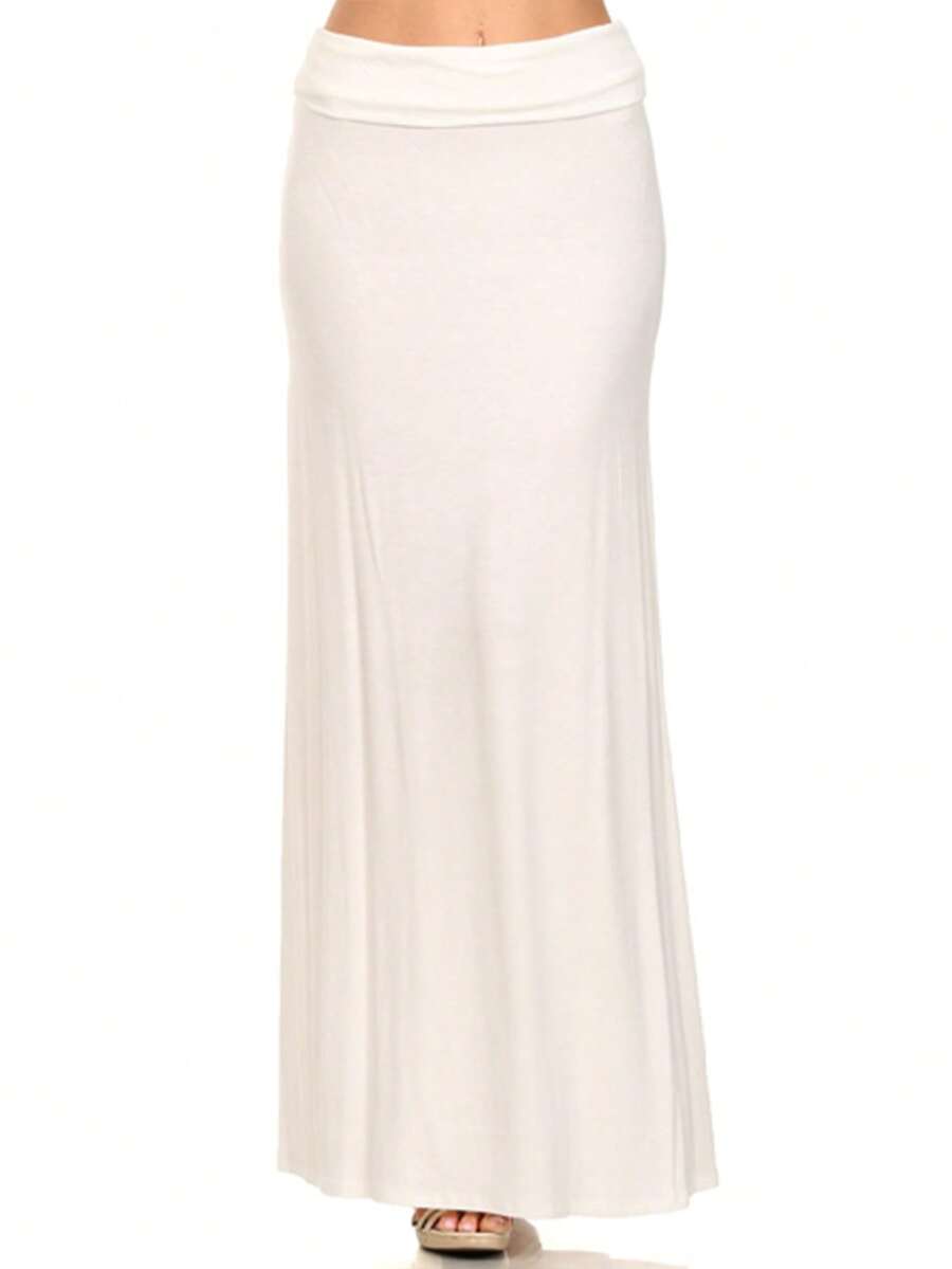 Chic Comfortable High Waisted Maxi Skirt Flowing A Line Design For Everyday Elegance - Ivory - View 1