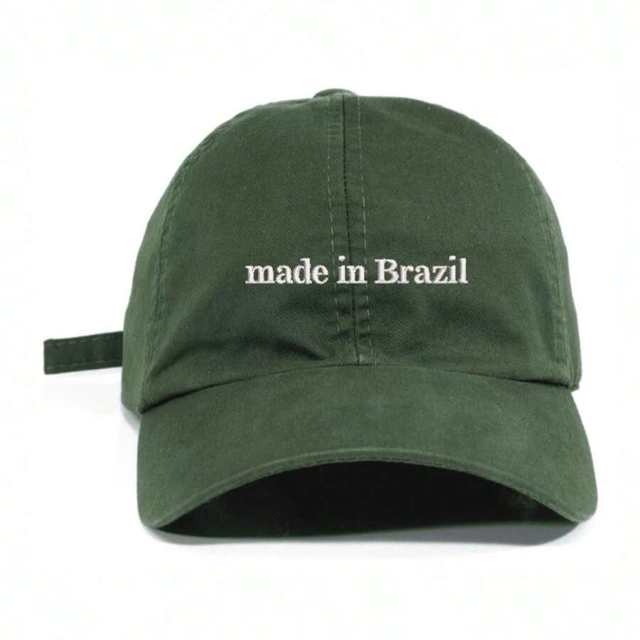 Unisex Dad Hat In 100% Cotton Twill Curved Brim Custom Made In Brazil - Military Green Embroidered White - View 1