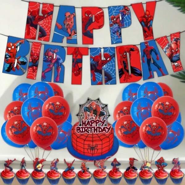 Disney New Spider-Man Balloons For Birthday Party Decoration, Latex Balloons, Flags, Cake Toppers Set, Wholesale