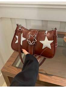 Geantă crossbody casual Y2K pentru femei, decor stele, curea reglabilă, geantă de umăr, geantă tote, capacitate mare, stil retro, potrivită pentru naveta