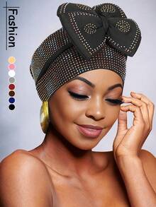 Awegeo Mũ Zahra kiểu châu Phi dành cho nữ, sang trọng, trang trí nơ hình cỏ bốn lá may mắn, làm thủ công, phù hợp cho các dịp quan trọng, mũ trùm đầu thời trang, ngày Valentine. - A - Xem 9
