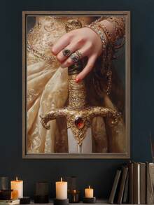 1 件，帆布墙画/卷轴画，墙画，防水，海报，带框墙画，秋季，万圣节，维多利亚时代持剑女子海报，黑暗学院艺术哥特式装饰，古董插图，复古墙画，适用于客厅、卧室、玄关装饰、鬼屋或万圣节派对装饰