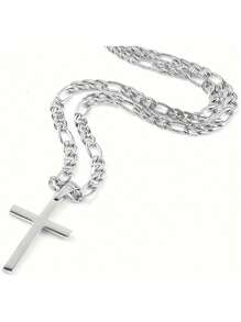 1pc Unisex Italian Cross Pendant Necklace, 3D Cut High Polish Cuban Chain Necklace, Suitable For Daily Wear, Gift For Birthday, Valentine's Day, Party