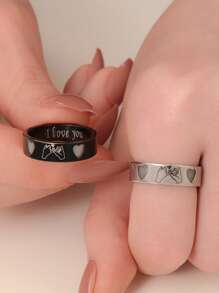 ATLVXJL 2 pièces/lot Ensemble d'anneaux en forme de cœur en acier inoxydable phosphorescent, style couple/amis, bijoux casual pour le port quotidien et cadeaux romantiques