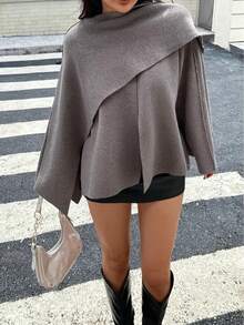 DEEKA Autumn/Winter New Arrival Oversized Shawl Collar Long Sleeve Short Knit Cardigan Spring - Brown - View 3