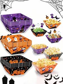 12pcs Halloween Popcorn Containers Boxes, Party Paper Snack Trays, Suitable For Popcorn, Corn Rolls, Snack Candy, Food Containers, Trick Or Treat Party Supplies, Halloween, Harvest Festival - Multicolor - View 2