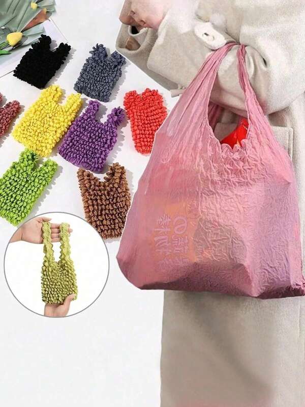Expandable Magic Bags, Large Capacity Foldable Stretch Shopping Bags, Portable Large Capacity Polyester Shopping Tote Bags, Foldable Pleated Bags, Multipurpose Storage Bags, Hand Wash Only, Suitable For Shopping, Supermarket, Spring Outing, Vacation, Daily Life, Travel
