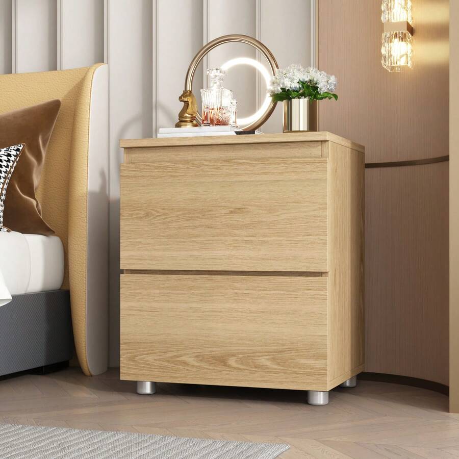 ECACAD Modern Nightstand End Table With 2 Drawers Side Table For Bedroom Living Room - Màu gỗ - Xem 1
