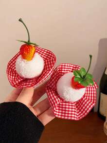 1个/2个/4个可爱樱桃蛋糕蕾丝绒球发夹，侧刘海发夹，生日拍照配饰，发饰 - 彩色 - 查看 12