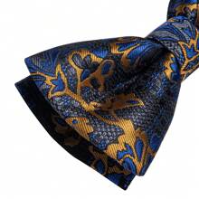 Men's Paisley Bowknot - Vintage Wedding Boutonniere, Jacquard Satin Textured Adjustable Clip-On, Groomsmen Luxury Accessory Set