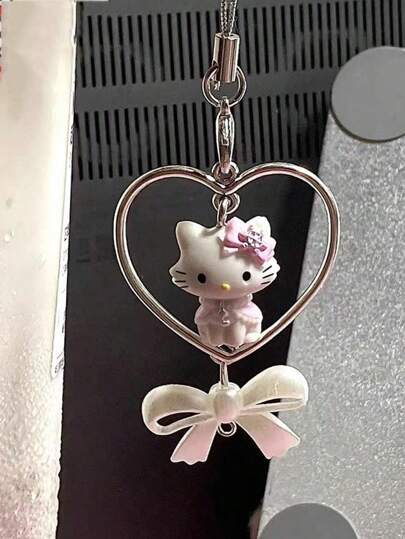 Sanrio Sanrio1Pcs Hello Kitty Heart-Shaped Mobile Phone Pendant, Cute Pink Bow And Flower Design Pendant, Cute Heart Keychain, Couple Bag Pendant, Bag Mobile Phone Pendant, Perfect Gift For Birthday Parties And Festival Parties, Exquisite Gift For Friends, Perfect Gift For Valentine's Day, Halloween, Christmas, Easter And Thanksgiving.
