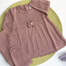 Newborn Baby Knitted Dress - Rusty Rose - View 2