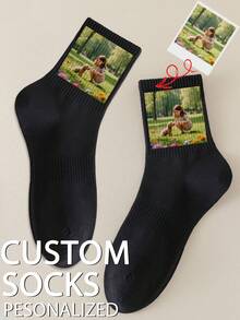 1 Pair Customized Face Socks, Couple Socks, Photo Printed Socks, Personalized Funny Face Socks, Any Face Can Be Printed On Socks, Anniversary Gift, Valentine's Day Gift, Birthday Gift, Autumn Socks - Black - View 4