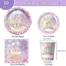 10/2050PCS Princess Party Tableware Decoration Set, Princess Birthday Party Decoration Supplies Include Disposable Tableware Plates, Cups, Napkins, Suitable For Princess Themed Birthday Parties And Baptism Parties, Can Be Used By 20 Guests. - Multicolor - View 7