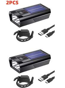 Luz Solar Recarregável para Bicicleta, À prova d'água com Visor Digital, Equipamento de Ciclismo Multifuncional, Luz de Ciclismo Noturna Ultra Brilhante, Anti-ofuscante, Fácil de Desmontar e Montar, Luz de Ciclismo para Atividades ao Ar Livre
