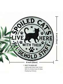 1 stuk "Verwende katten en hun familie wonen hier" metalen bord - 8x8 inch duurzaam ijzeren wanddecoratie, geschikt voor slaapkamer, keuken, eetkamer, bardecoratie - uniek ontwerp, eenvoudig op te hangen, geweldig voor thuis, op kantoor of als cadeau
