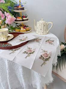 20pcs/Pack Vintage Rose Flower Printed Paper Napkins, 15.7x13inch, One-Time Use For Wedding, Birthday, Tea Party, Dinner Party Decor, Restaurant Hotel Tableware, Party Supplies, Pulp Paper - Multicolor - View 6