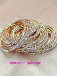 Set de 10 piezas/paquete Pulseras con Piedras Rhinestone, Pulseras elásticas clásicas de cristal multicolor, Joyas para Mujer