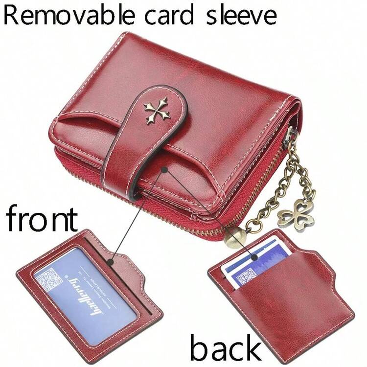Small Women Wallet RFID Blocking Bifold Zipper Pocket Wallet Ladies Mini Purse - Đỏ - Xem 2