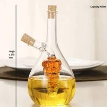 1pc Double Nozzle Glass Olive Oil And Vinegar Dispenser Oil Bottle, Cork 2 In 1 Clear Double Glass Kitchen Cooking Container, Suitable For Kitchen, Dining Room,School Supplies