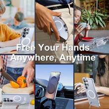 1 Pc Transparent Magnetic Phone Case, Made With TPU + Acrylic 2.0 Thick Material, High-Definition Clear, Wear-Resistant, Anti-Yellow, Shock-Proof Phone Case, Supports Wireless Charging, Magnetic Car Mount, Horizontal And Vertical Placement, Compatible With Samsung Waterproof Anti-Fall Scratch Resistant