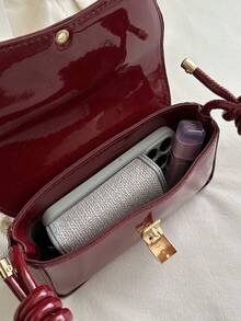 Fashionable Solid Color Patent Lacquer Sleek Underarm Women's Shoulder Bag - Burgundy - View 10