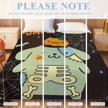 Sanrio 1 Stück Halloween Pudding Hund Anime Decke - gestrickte Polyester Plüsch, moderne digitale Bedruckung, Cartoon-Thema, komfortable Heimdekoration Bettwäsche für alle Jahreszeiten, maschinenwaschbar