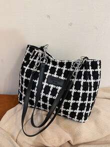 极简蝴蝶装饰手提包，休闲学院风单肩包，蝴蝶位置随机（围巾颜色/图案随机） - 黑色 - 查看 2