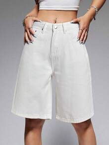 Women Jorts Baggy Jeans Jorts Outfits Mid-Low Waisted Denim Y2K Shorts Summer Hot Short Pants Streetwear - 白色 - 查看 1