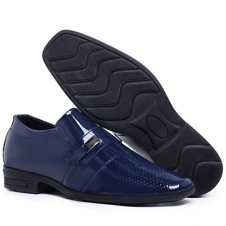 Men's Dress Shoes Comfortable Shiny Patent Formal Party02 - Navy Blue - View 1