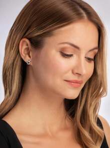 1 Pair Elegant Black And White Cubic Zirconia Turtle Stud Earrings Ocean Boho Beach Jewelry Cute Ear Studs Perfect For Party And Events Daily Wear Charm Gifts