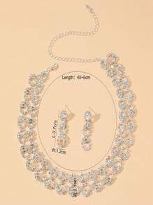 2pcs Sparkling Rhinestone Bridal Jewelry Set For Women