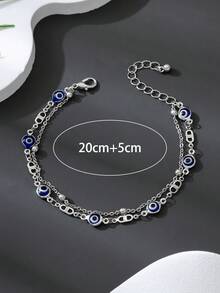 1 件时尚恶魔之眼魅力多层链条手链，适合男士，个性化日常佩戴生日礼物（第一层珠子数量随机，不含礼盒） - 銀色 - 查看 5