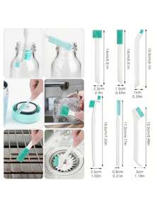 Juego de 2/3 cepillos de limpieza, cepillo de limpieza portátil de mango largo para hendiduras, cepillo de limpieza multifuncional de botellas de agua con cerdas suaves y raspador, adecuado para eliminar residuos en, fácil de llevar, para uso en cocina y baño