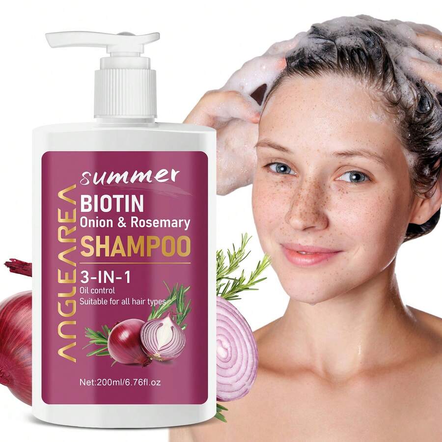 三合一生物素迷迭香洋葱洗发水，轻盈自然，质感飘逸，双倍柔顺秀发，深层滋润，焕活秀发活力，清爽夏日护发，护发必备 | 天然护发 | 保湿洗发水 - 白色 - 查看 1