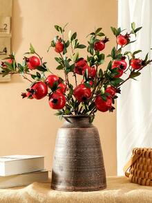 1朵/3朵/5朵逼真的人造石榴花，带叶子，长30英寸，每束4个果实；是客厅的理想家居装饰品；适合万圣节和新年装饰。