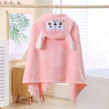 Infant Hooded Bath Towel, Super Absorbent Microfiber Baby Bathing Cloak, Cartoon Design - Pink - View 7
