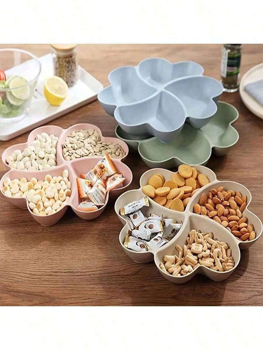 3 件开胃菜拼盘，不易碎的薯片和蘸酱分餐盘，4 格心形餐盘托盘，用于盛放坚果、糖果、干果、沙拉、小吃、厨房、圣诞礼物 - 彩色 - 查看 1