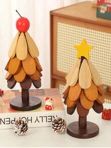 天然木质热菜三脚架，木质圣诞树杯垫（3 件套），树形三脚架，家居和餐厅桌面装饰杯垫，圣诞装饰，房间装饰，圣诞节，家居圣诞装饰，新年 - 彩色 - 查看 3