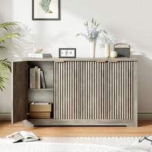 Fluted Sideboard Buffet Cabinet With Storage,Modern Credenza With Doors & Shelves,Media Console,Wood Storage Console Coffee Bar Wine Bar Cabinet Table For Living Room,Entryway,Hallway - Xám - Xem 6