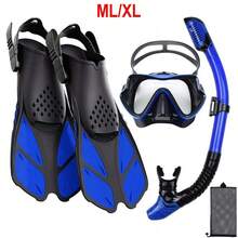 JoyMaySun 面罩脚蹼呼吸管套装、成人浮潜装备、全景防雾呼吸管面罩、可调节潜水脚蹼、干式呼吸管和旅行包、游泳浮潜潜水装备、沙滩必需品、沙滩配件、泳池浮板