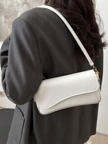 Fashionable Solid Retro Minimalist Elegant Shoulder Bag - White - View 5