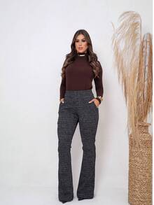 Jackard Flare Pants With Front Pocket - 深灰色 - 查看 3