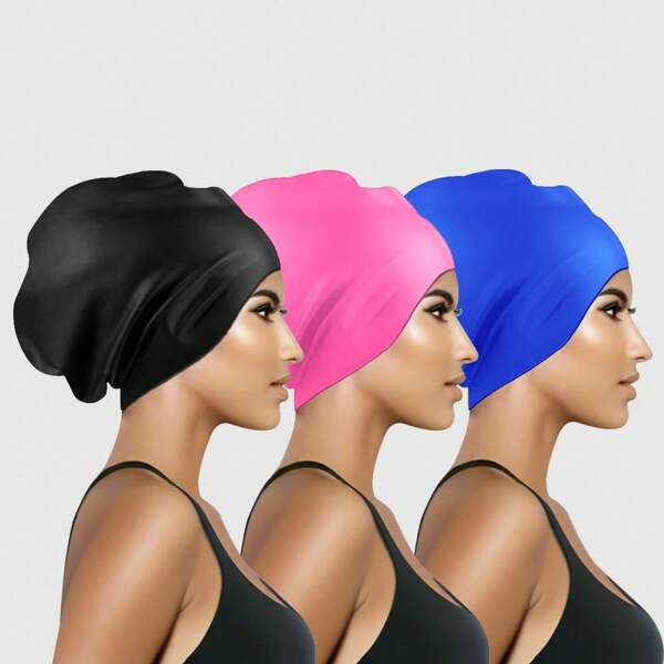 Grande Touca de Natação Protetora de Silicone para Orelha, Touca de Natação Elástica Confortável e Não Restritiva para Homens e Mulheres Adultos, Touca de Natação para Cabelos Longos, Touca de Natação de Silicone Extra Grande, Touca de Natação de Silicone Extra Confortável Adequada para Mulheres com Cabelos Longos