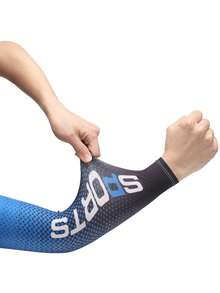 Sun Protective Anti UV 1pair Letter Graphic Sun Protection Cycling Arm Sleeves,Suitable For Cycling And Riding Motorcycle - Royal Blue - View 3