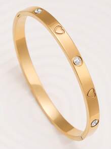 1 Set Gold Heart Design Bangle Bracelet And Thick Ring Jewelry Set, Minimalist Thick Ring Set For Women